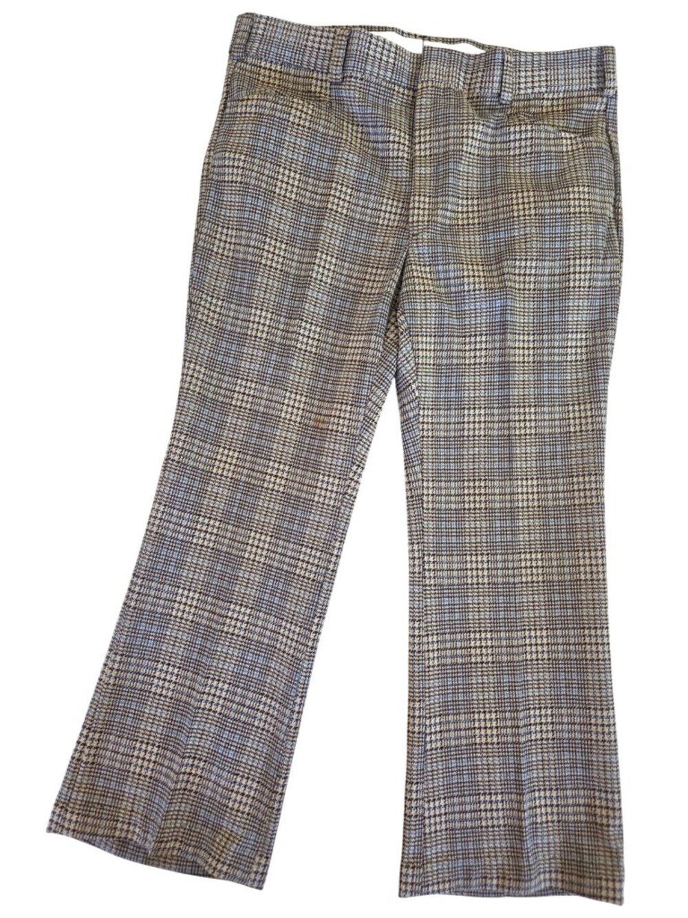 Vtg 70's Mens Houndstooth Flared Dress Pants Trousers Blue & Black Retro 40x28